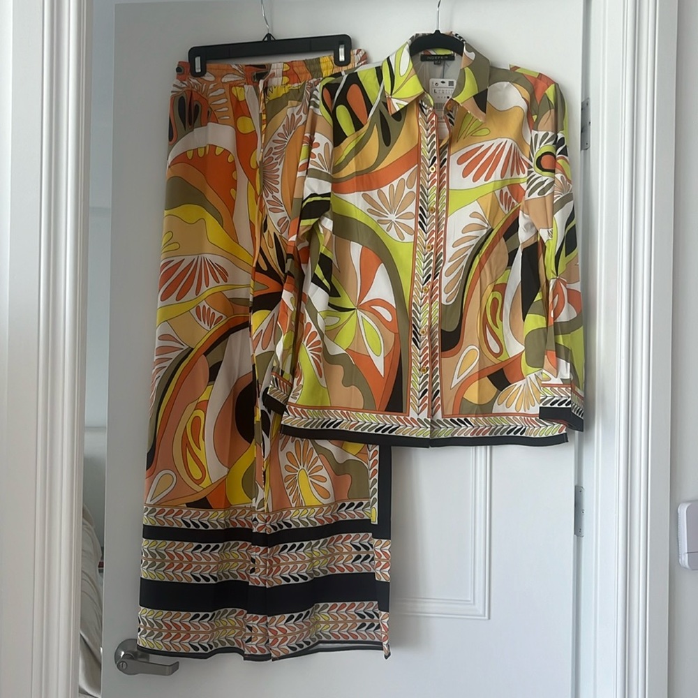Zara Pucci STYLE Vintage Print Silk Pajama Suit Pants Set